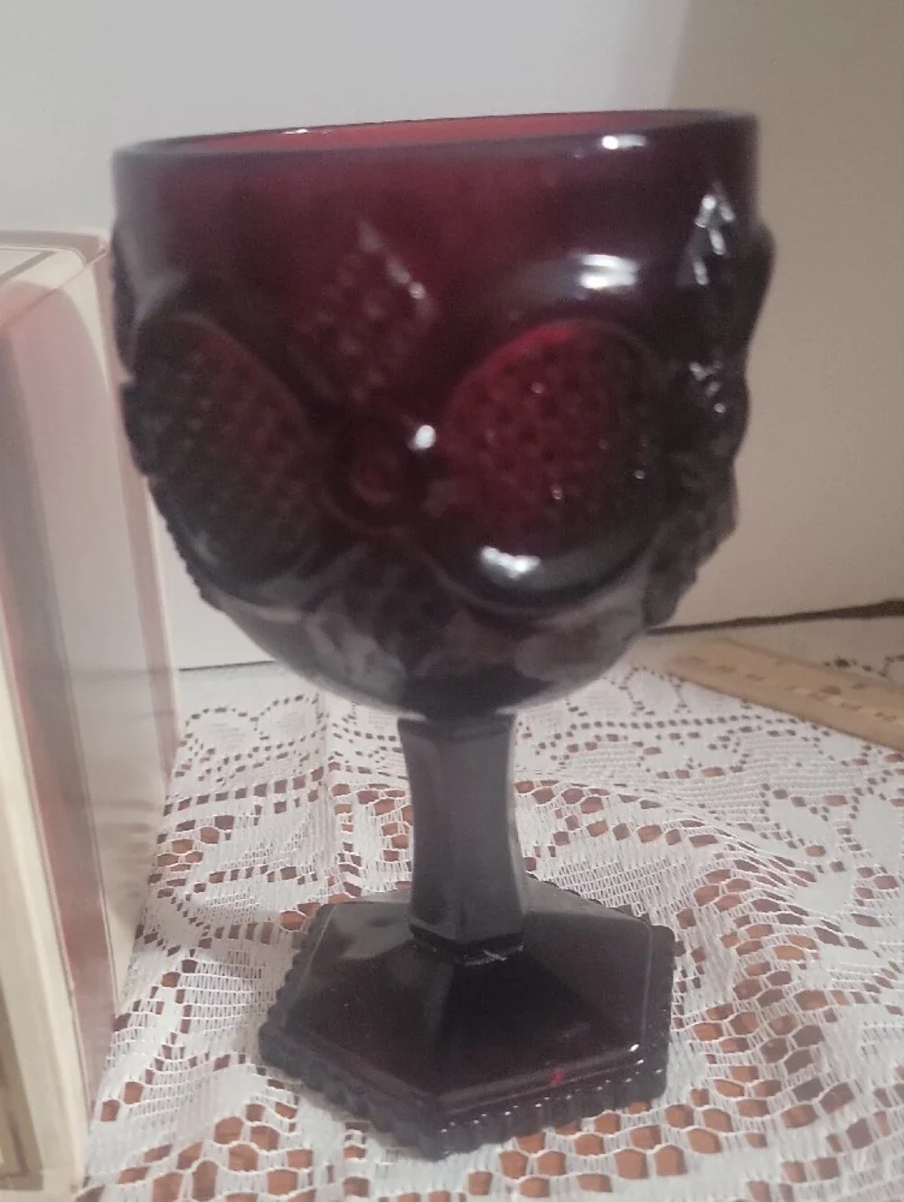 Avon 1876 Cape Cod Collection Deep Ruby Red WaterGoblet /Candle Holder